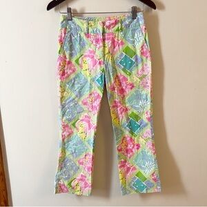 Vintage Lilly Pulitzer Floral Patchwork Bootcut Pants Ankle Fit Size 0 Cotton